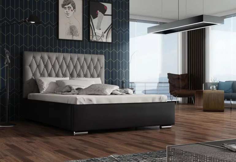 REBECA kárpitozott ágy + ágyrács + matrac, siena 04 gombbal/dolaro 08, 130x200 cm