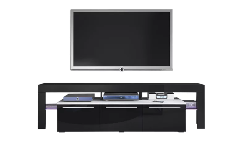RTV BACON 150 Plus TV asztal, fehér/magasfényű fekete