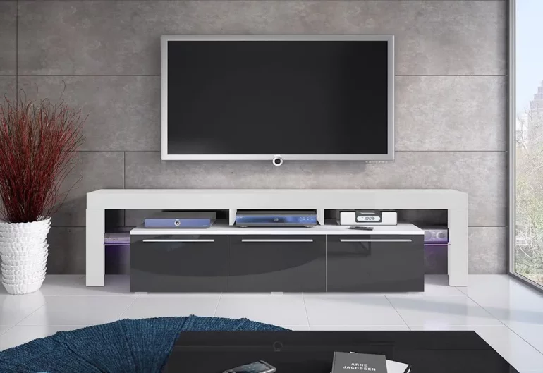 RTV BACON 150 Plus TV asztal, fehér/magasfényű szürke