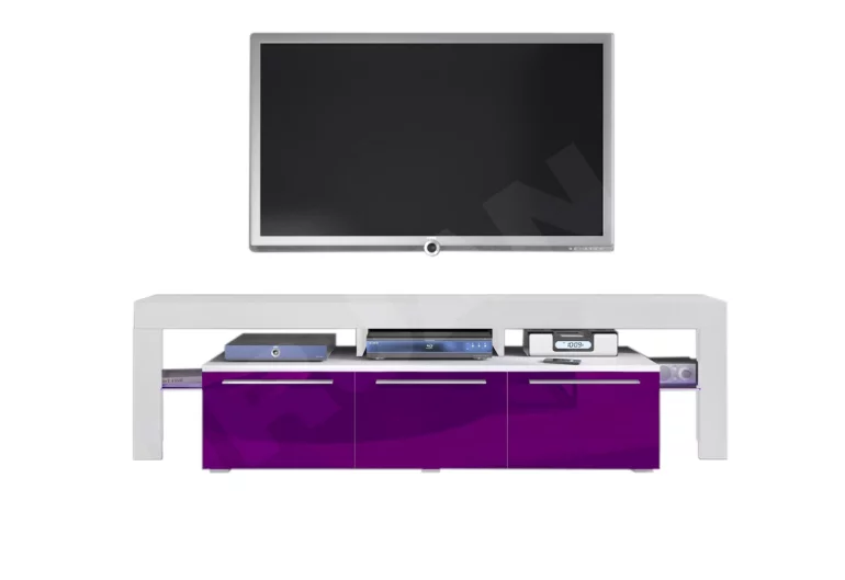 RTV BACON 150 Plus TV asztal, fehér/magasfényű lila