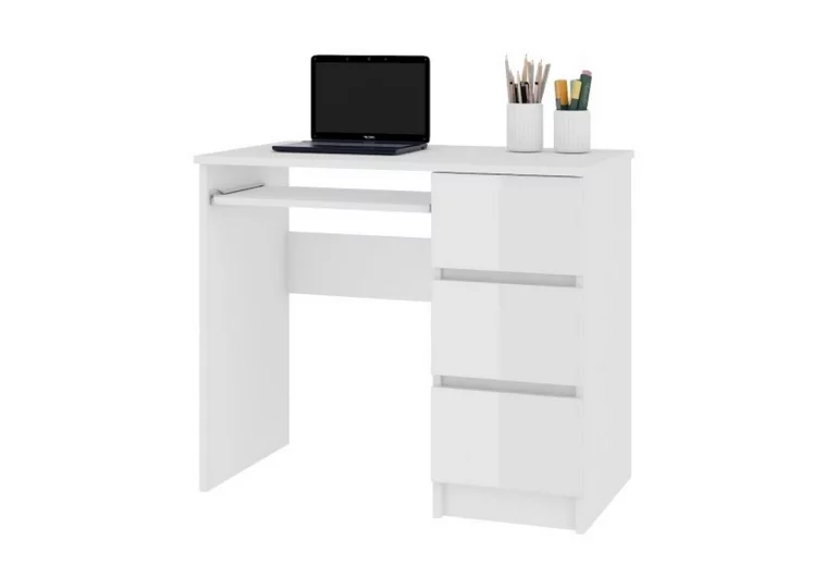 KORDA A-6 íróasztal, 90x77x50, fehér/magasfényű fehér, jobbos