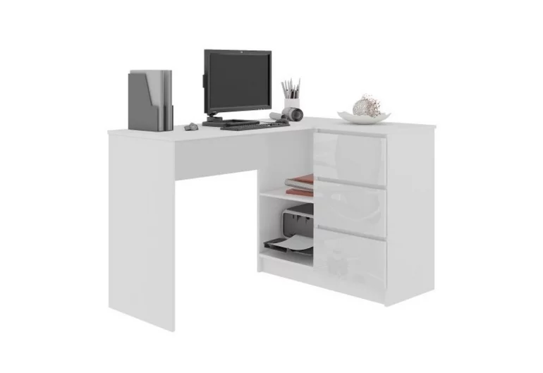 KORDA B16 íróasztal, 124,5x77x50, fehér/magasfényű fehér, jobbos