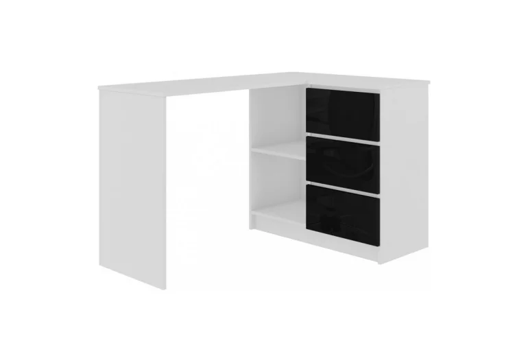 KORDA B16 íróasztal, 124,5x77x50, fehér/magasfényű fekete, jobbos