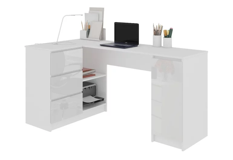 KORDA B20 íróasztal, 155x77x85/48,5, magasfényű fehér, balos