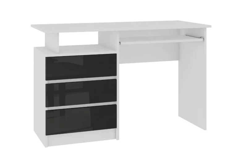 KORDA CLP 135 íróasztal, 135x77x60, fehér/magasfényű fekete
