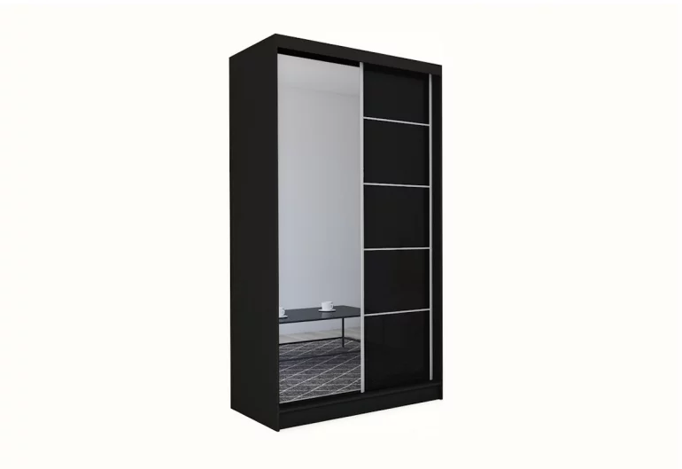 ELVIRA tolóajtós ruhásszekrény tükörrel, fekete, 150x216x61