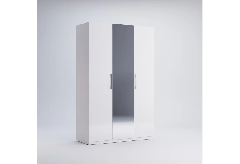 CERTEZA 3D tükrös ruhásszekrény, 134x210,4x54,6, fehér/magasfényű fehér