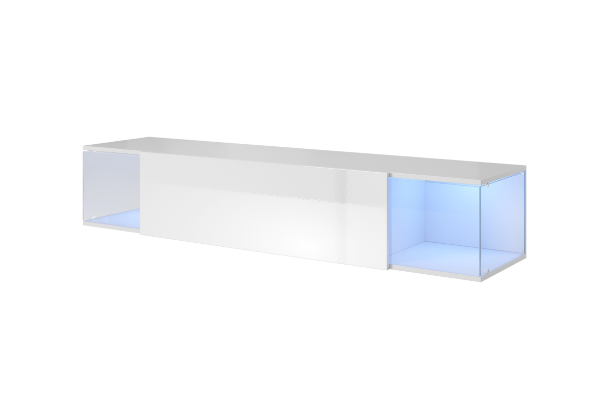 AIROS TV asztal, 160x30x38, fehér/fehér fényű